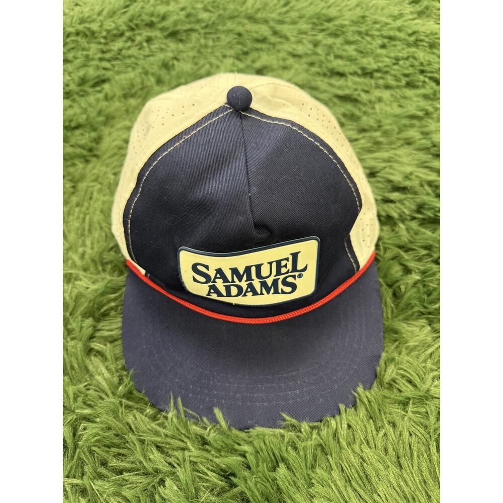 Samuel Adams Beer Brewery Snapback Hat Cap Navy Blue White Perforated Adjustable